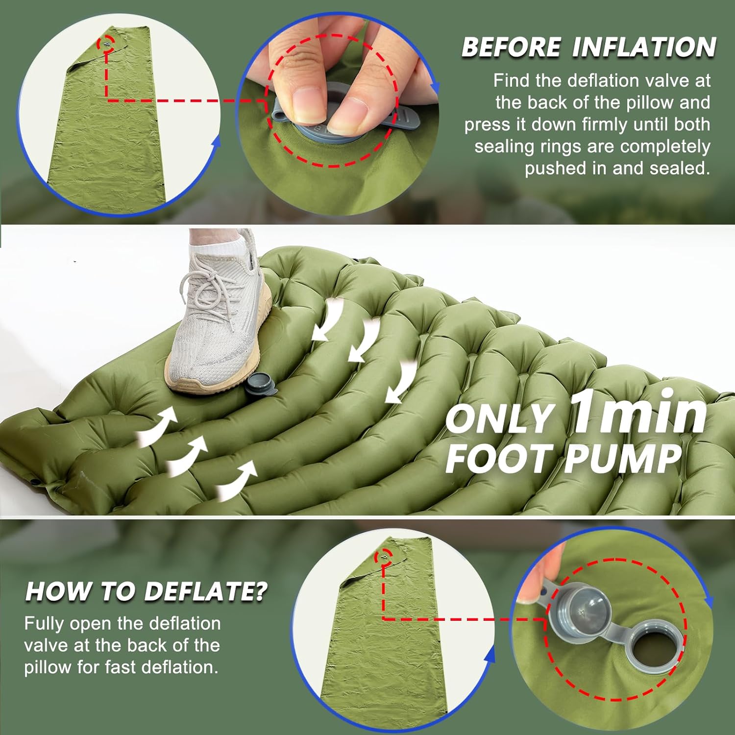 Thumbnail 4 de Pretyw Sleeping Pad for Camping – Ultralight 4-Inch Thick with Built-In Pillow and Foot Pump