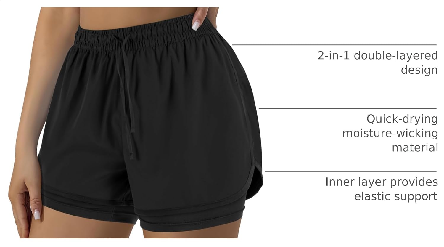 Detalle 2 de Yevrimow Women's 2-in-1 Running Shorts with Liner Pocket