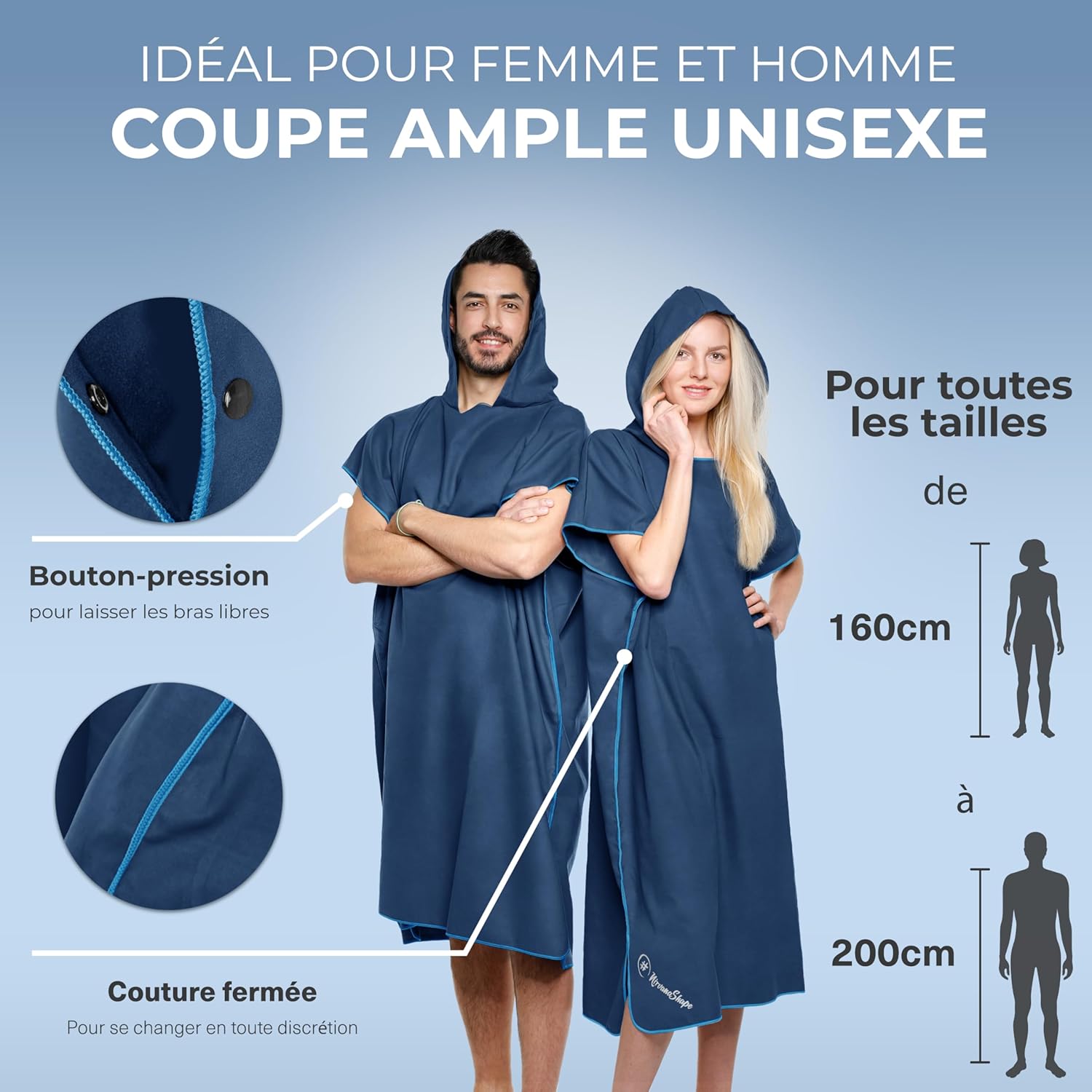 Detalle de NirvanaShape Serviettes Microfibre : poncho de bain absorbant et léger, idéal pour le voyage, le sport et le yoga