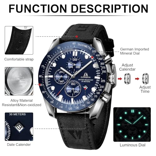 Detalle 2 de LN LENQIN Orologio Uomo Analogico al Quarzo con Cinturino in Pelle