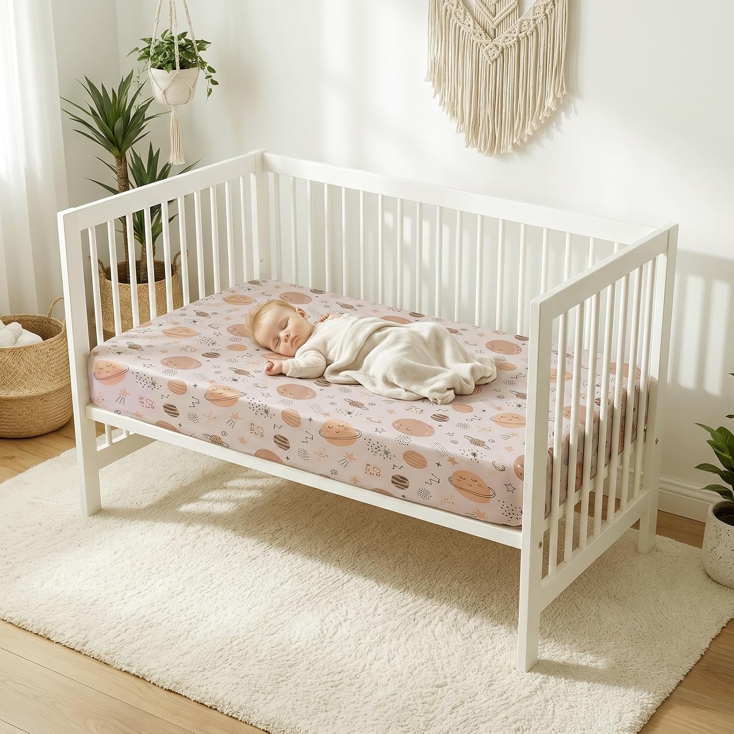 Detalle de IOCCLH Baby Crib Sheets 2-Pack, 28 x 52 x 8-Inch Microfiber, Sleeping Moon & Mars
