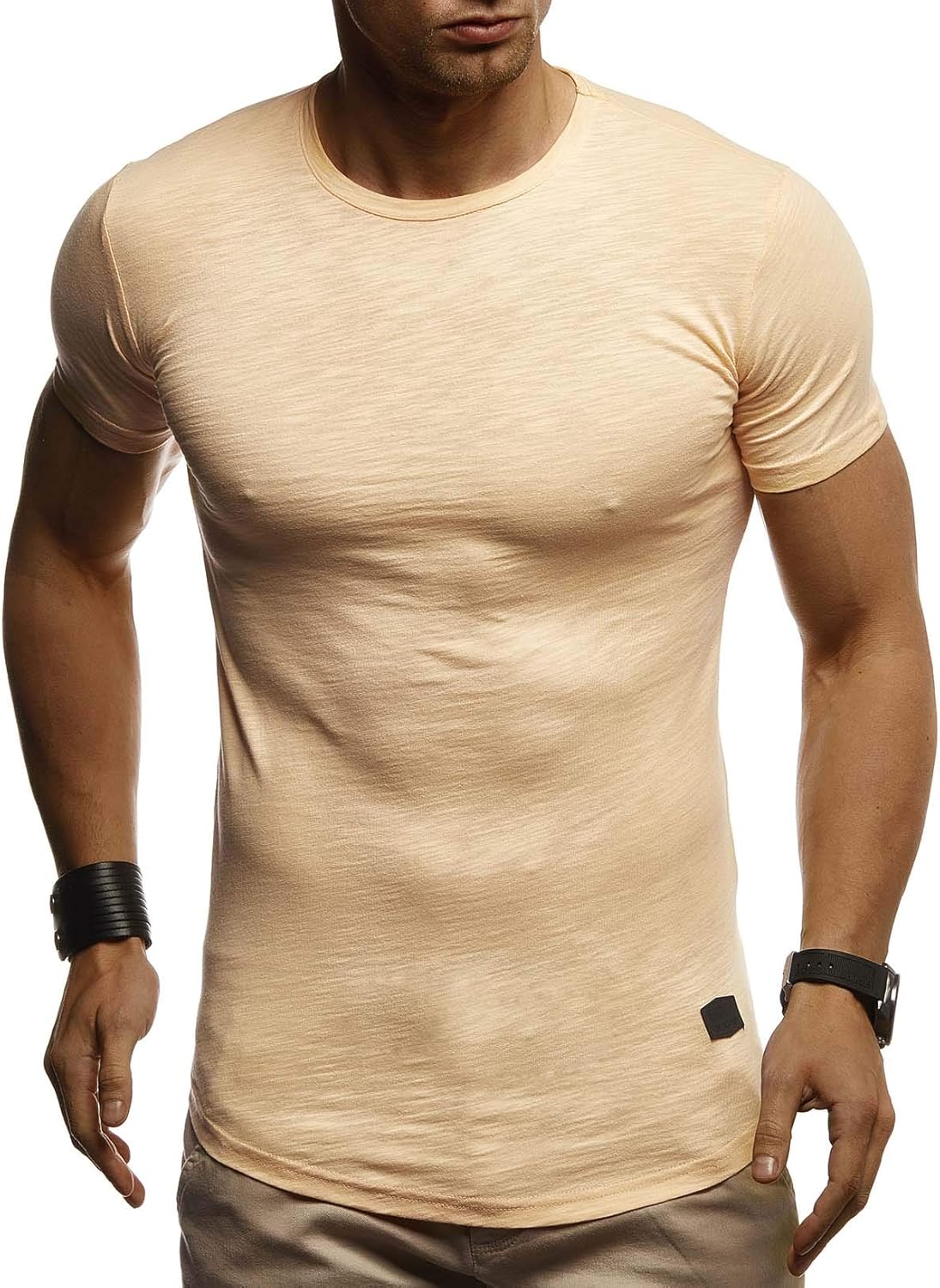Detalle 2 de Leif Nelson T-shirt été à col rond, coupe droite – coton stretch, orange, XXL