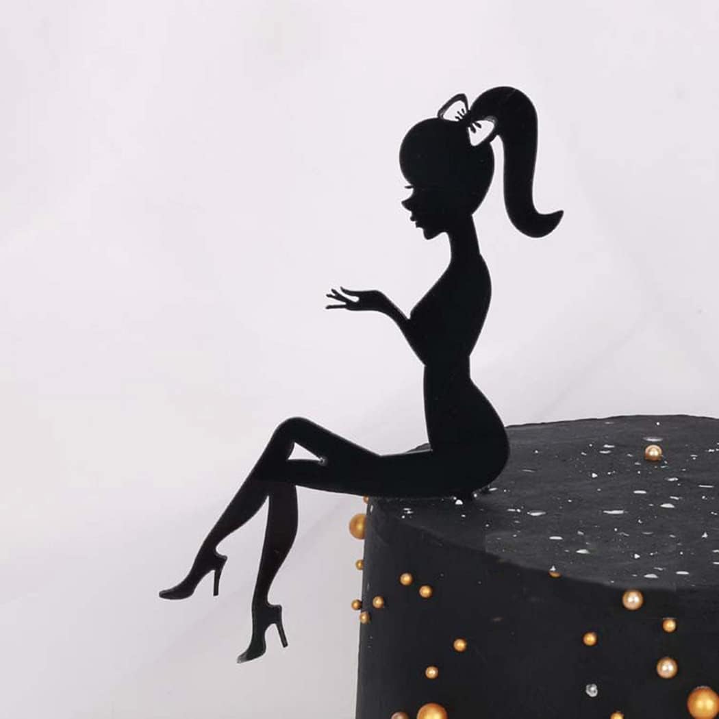 Detalle 2 de Aabellay 12Pcs Happy Birthday Cake Topper – Lady Silhouette High Heels Acrylic Party Decor
