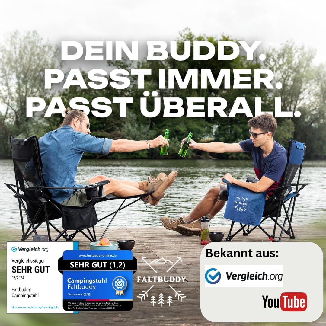 Thumbnail 2 de Faltbuddy Campingstuhl faltbar & Liegestuhl klappbar 2in1 – XXL Kühltasche, blau, bis 180 kg