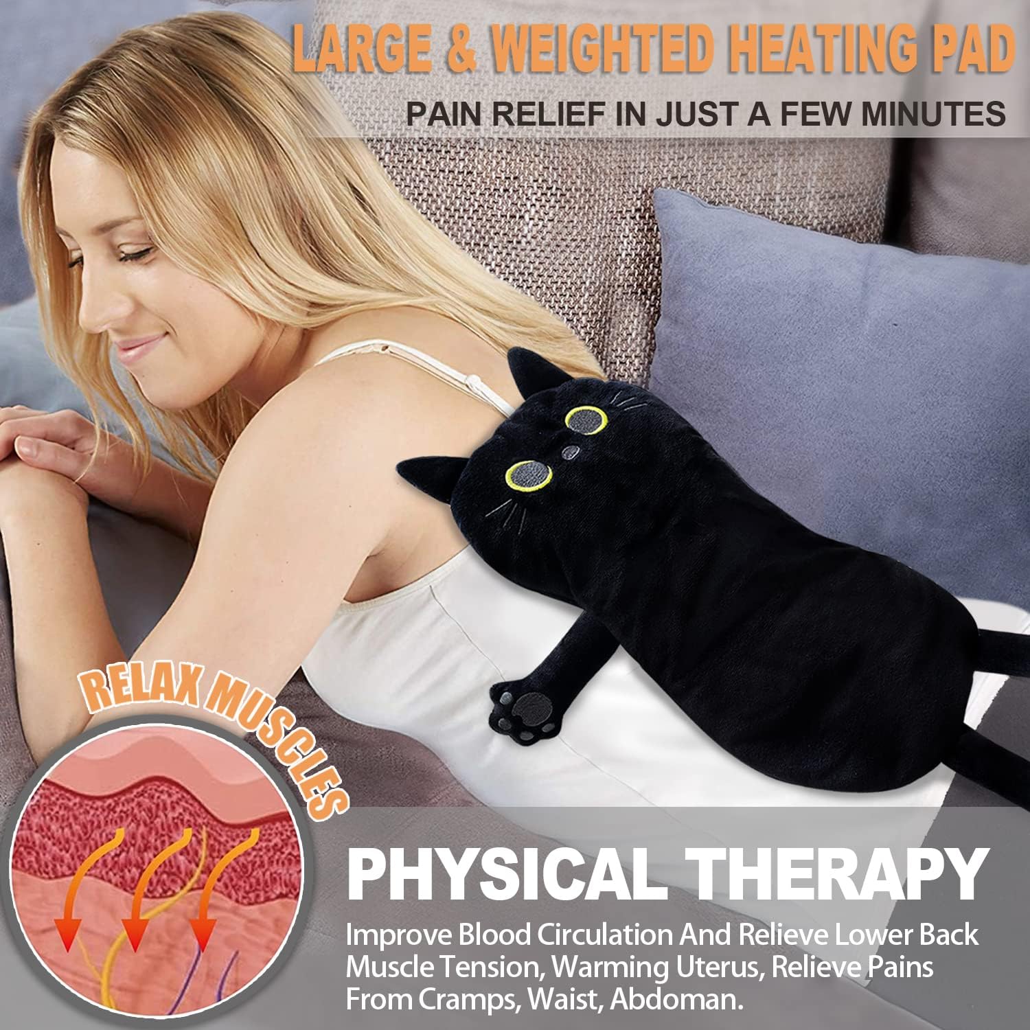 Detalle de Cuckool 21 x 12-Inch Black Cat Microwavable Heating Pad with Washable Cover