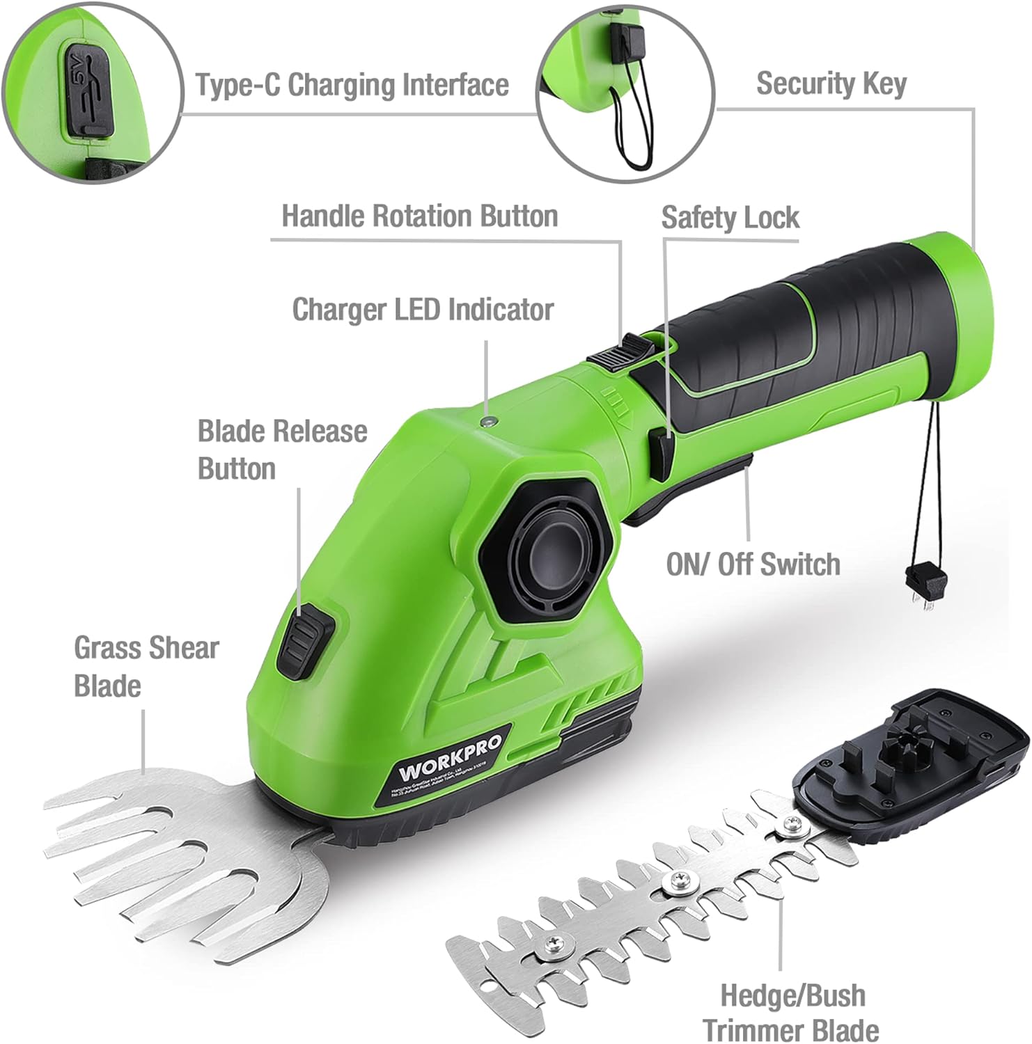 Thumbnail 2 de WORKPRO 2 in 1 7.2V Cordless Hedge Trimmer & Grass Shear with Lithium-Ion Battery