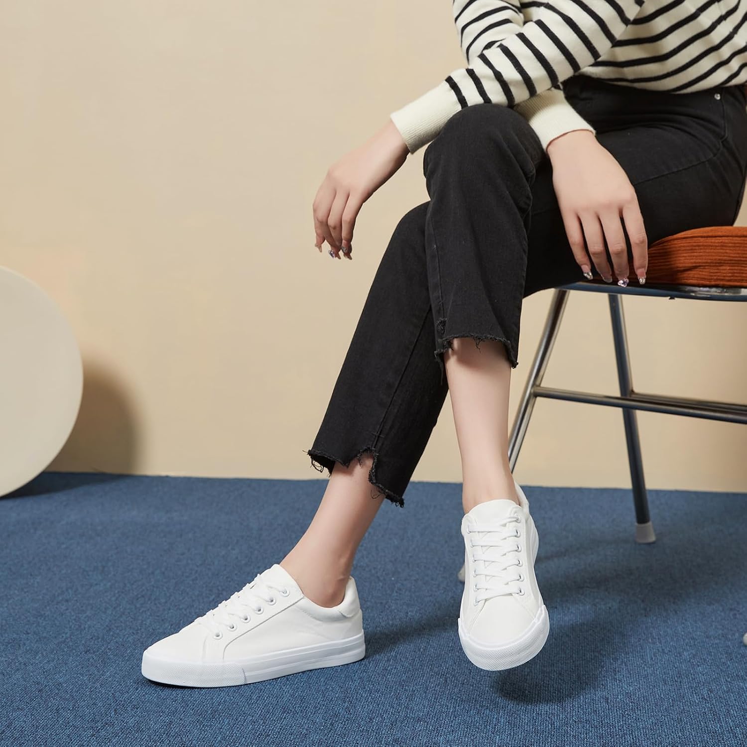 Detalle de Witwatia White Canvas Sneakers for Women Lace-Up Non-Slip Cozy Low Top 🏃♀
