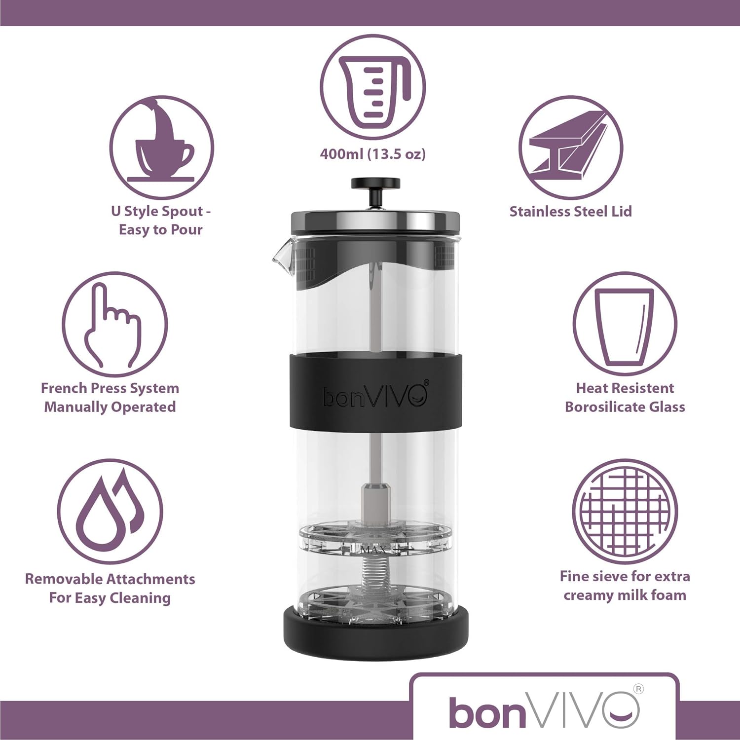 Detalle 2 de bonVIVO FOMO montalatte manuale 400 ml