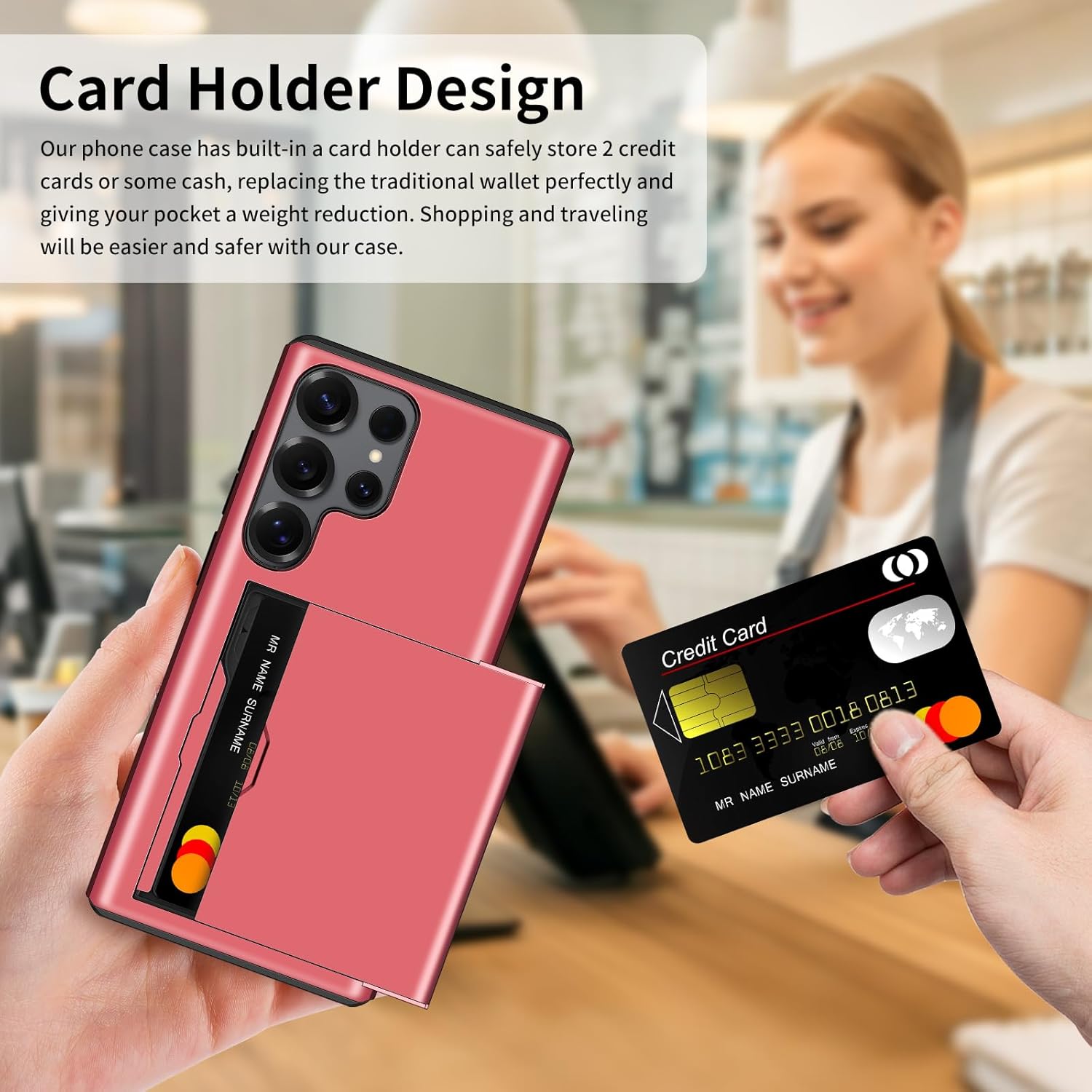 Thumbnail 3 de Coolden Card Holder Case for Samsung Galaxy S25 Ultra (Red) – Shockproof Hybrid Wallet