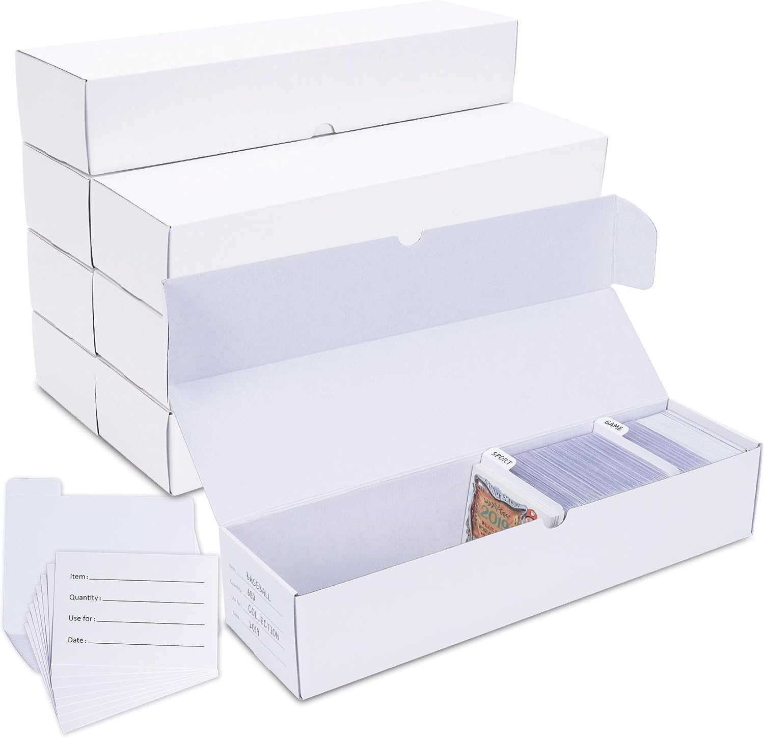 Leyzan Trading-Card Storage Box (8-Pack, 1000 Count) with Dividers & Labels