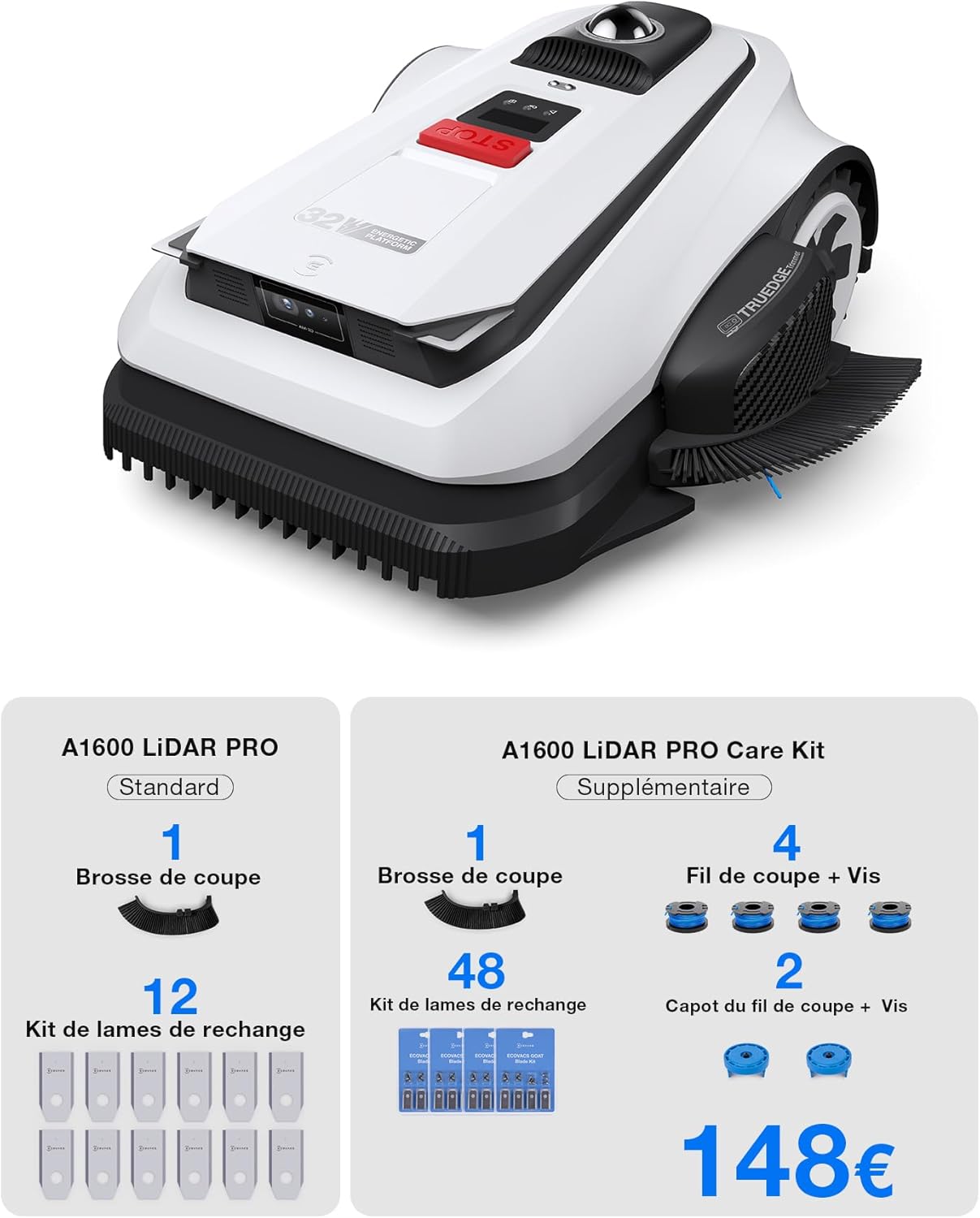 Thumbnail 1 de ECOVACS Goat A1600 LiDAR Pro Care Kit – Robot tondeuse sans fil pour 1600 m² avec navigation Dual-LiDAR et IA