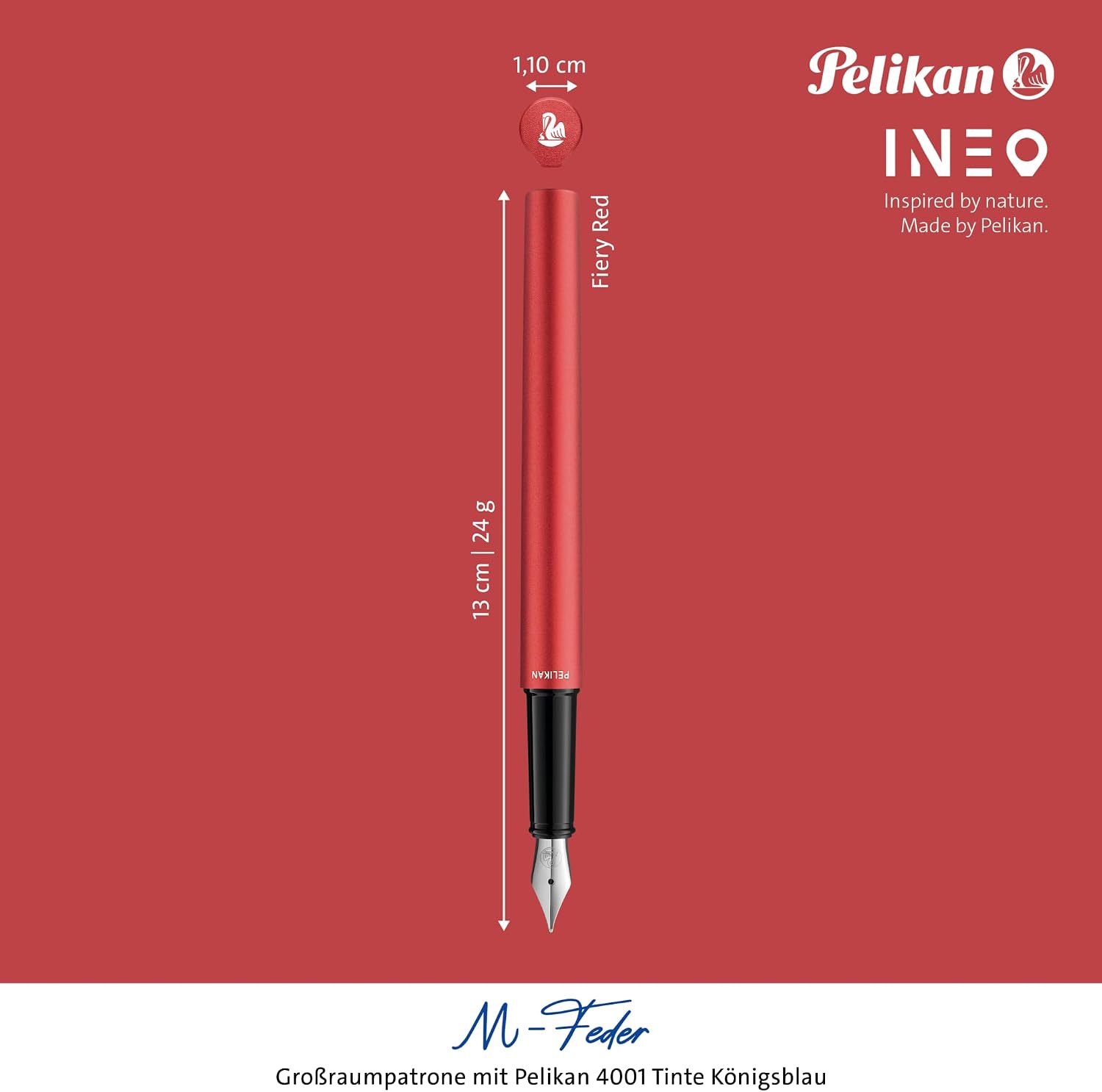 Detalle de FH P6 Ineo Elemente Fiery Red Etui – Füllhalter mit Edelstahlfeder und Edelstein-Tintenpatrone