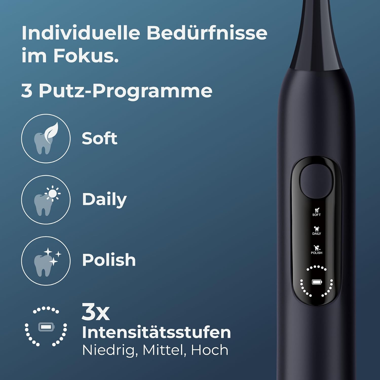 Thumbnail 3 de POIVES P1 Pro — Brosse à dents électrique sonic avec capteur de pression, autonomie 60 jours, Midnight Blue