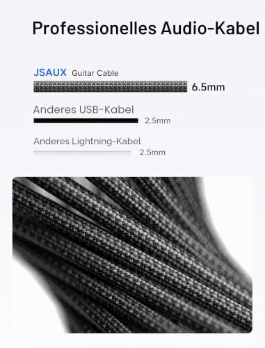 Thumbnail 1 de JSAUX Gitarrenkabel 3 m – Rechtwinkliges 6,35 mm TS Instrumentenkabel mit Nylonbeschichtung