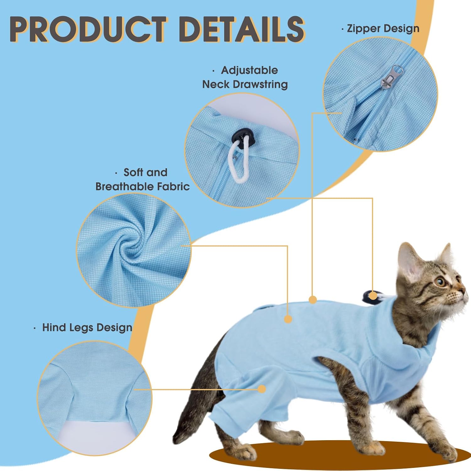 Detalle de OUOBOB Cat Recovery Suit with Hind Legs – Breathable post-surgery onesie for abdominal wounds