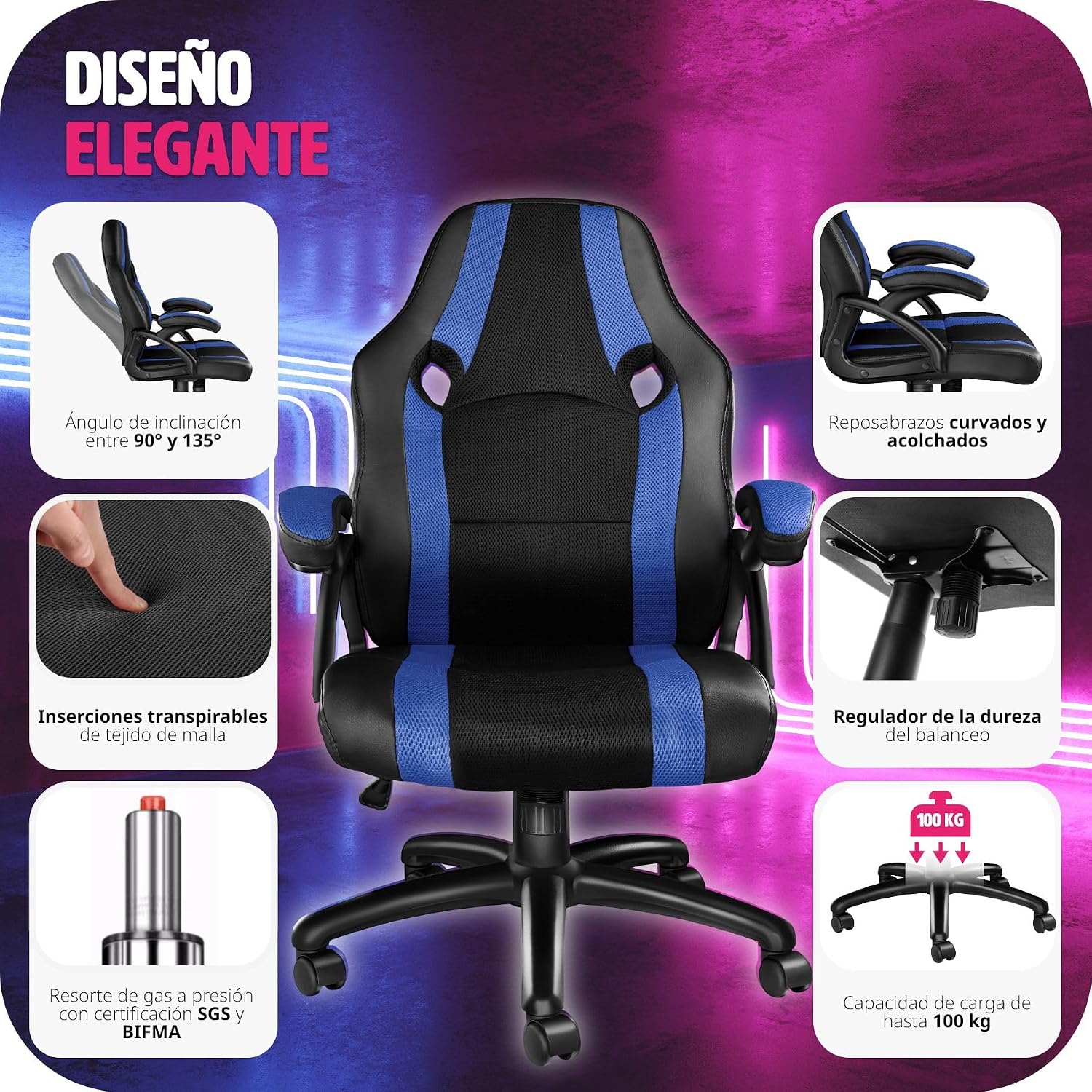 Thumbnail 6 de tectake Silla Gaming ergonómica con ajuste