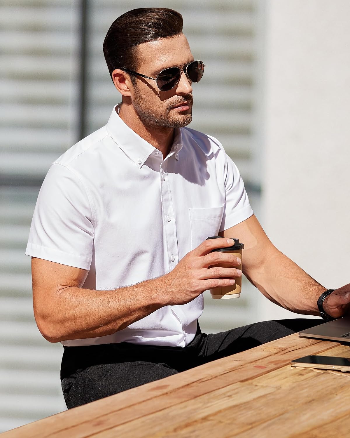 Thumbnail 5 de Alimens & Gentle Men's Short Sleeve Oxford Shirt, Regular Fit, Button-Down Collar with Pocket