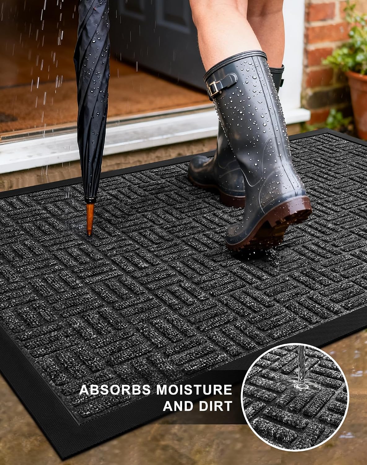 Detalle 2 de Mibao Front Door Mat (Heavy-Duty Outdoor Welcome Mat) — Dirt-Trapper, Waterproof, Non-Slip, 29.5" x 17", Grey