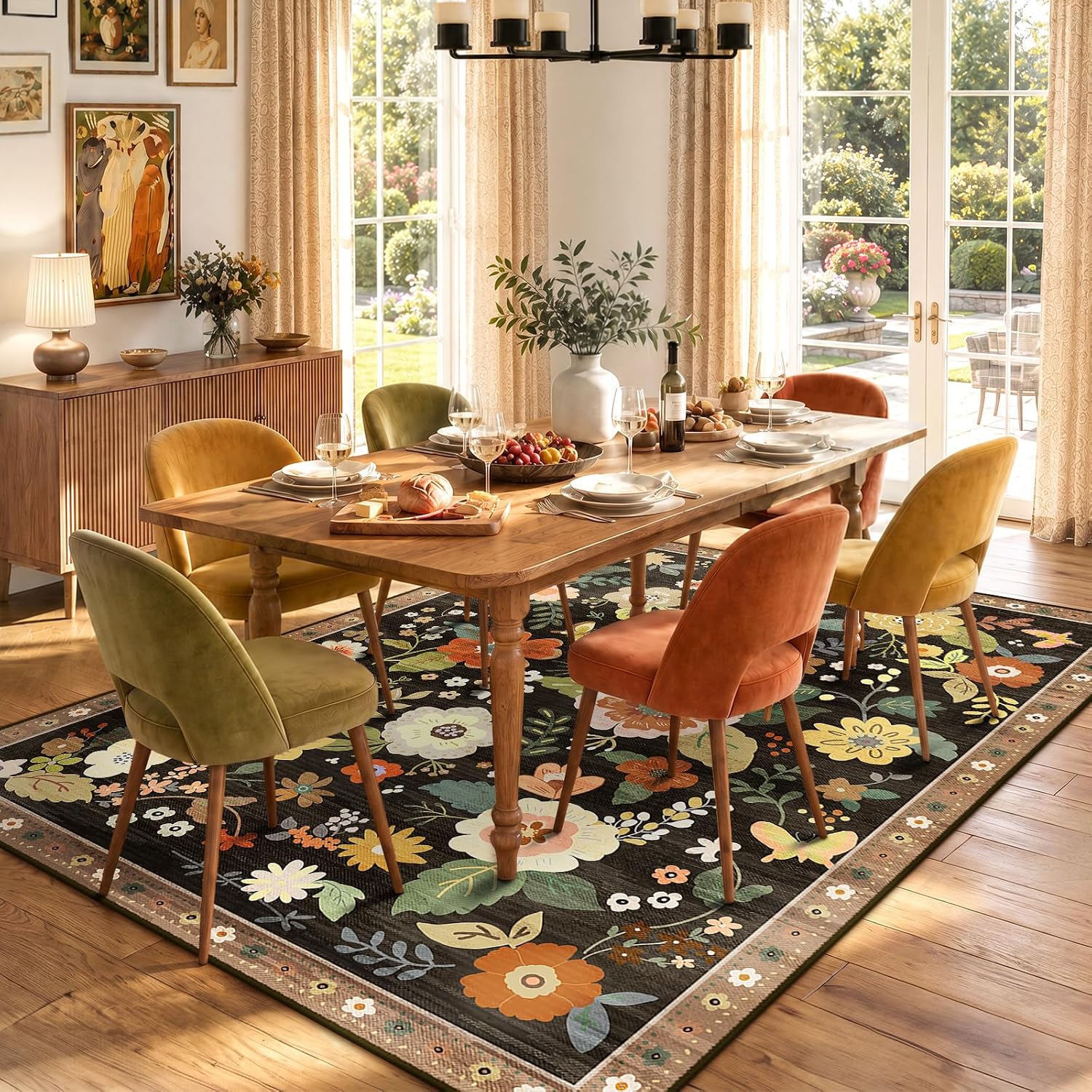 Detalle de RELEANY d-greenfield Floral Washable 5' x 7' Area Rug, Low-Pile