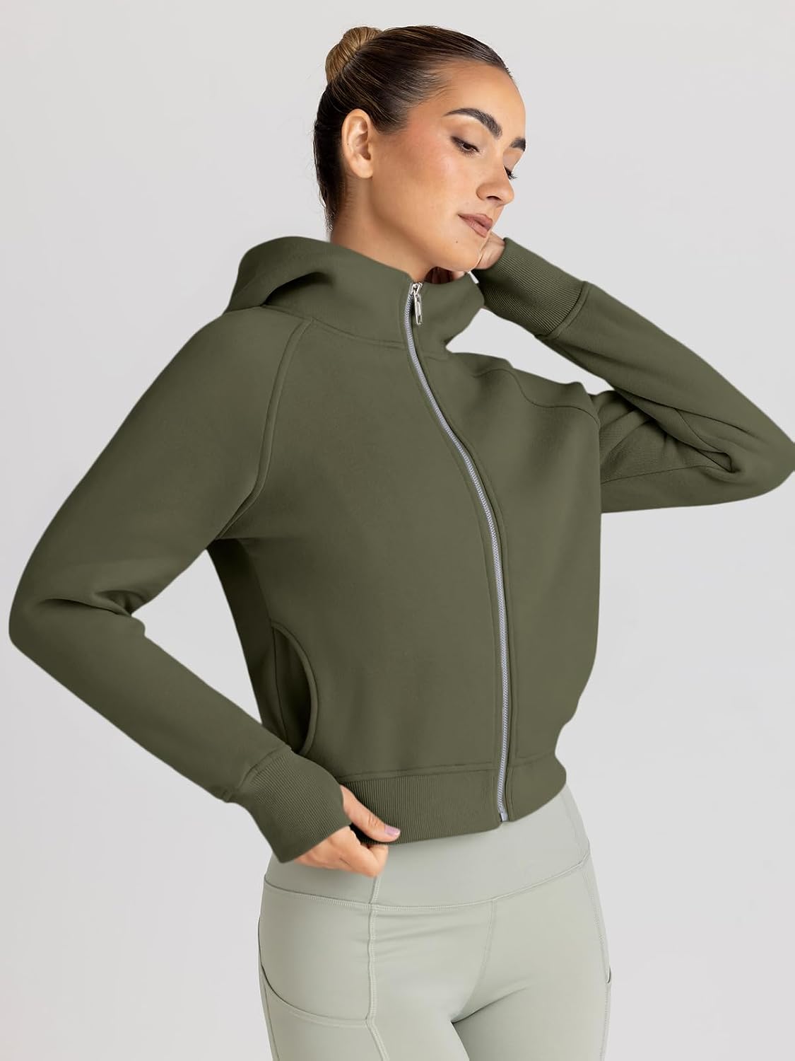 Detalle 2 de Trendy Queen Cropped Zip-Up Hoodie, Polyester-Cotton Blend