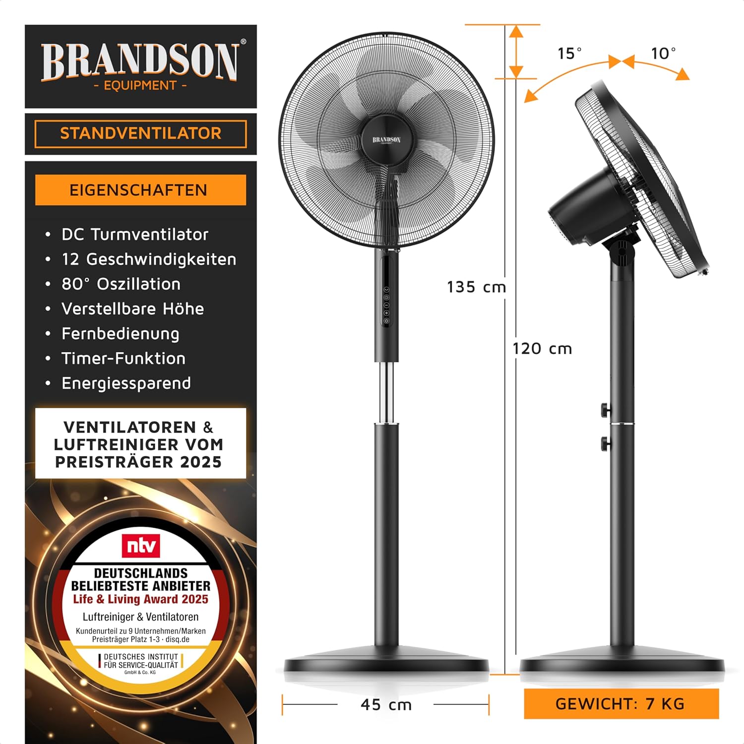 Thumbnail 1 de Brandson DC Standventilator Energiesparend ECO – leise, flexibel und effizient