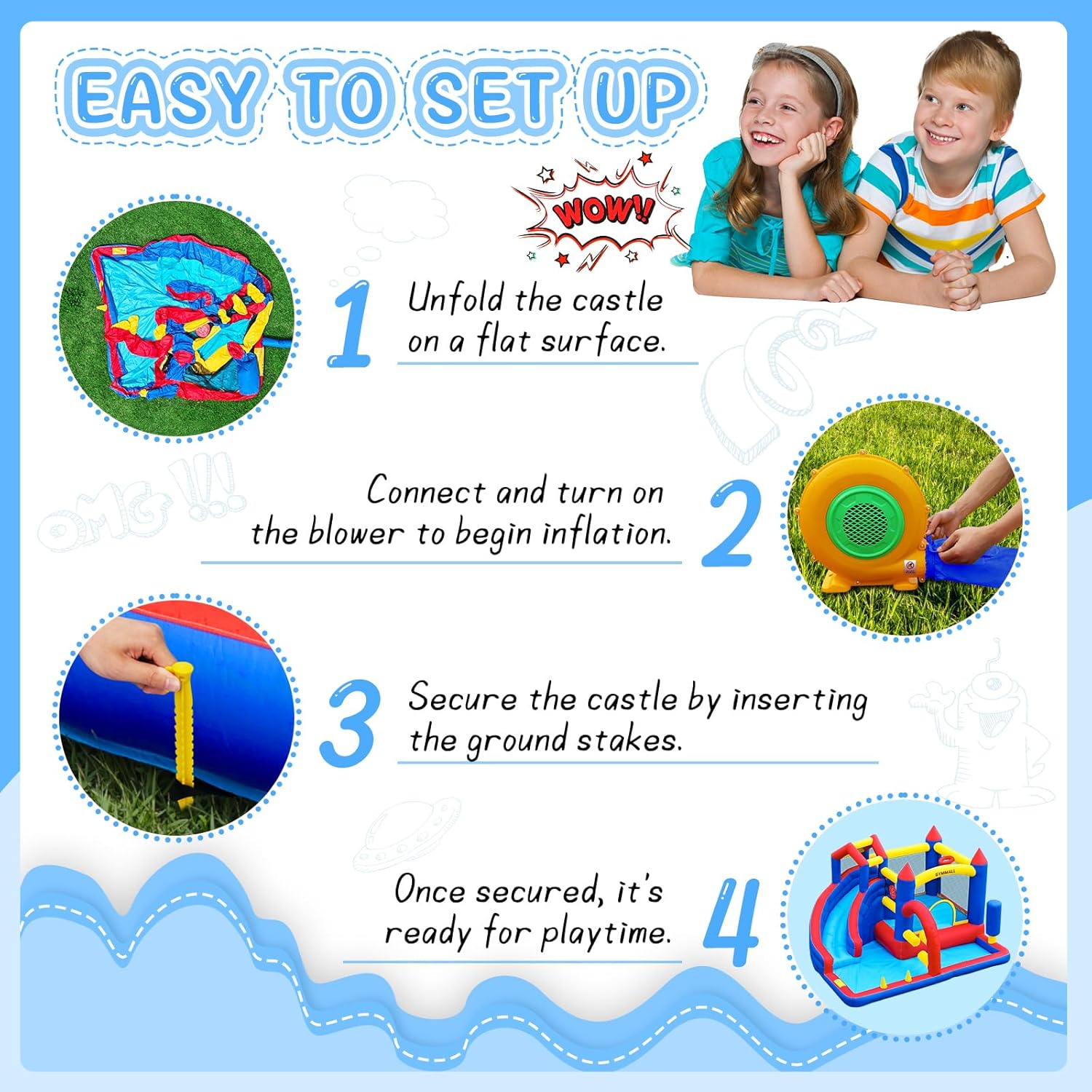 Thumbnail 6 de GYMMALL 9-in-1 Bounce House with Slide, Climbing Wall and Water Fun for Kids