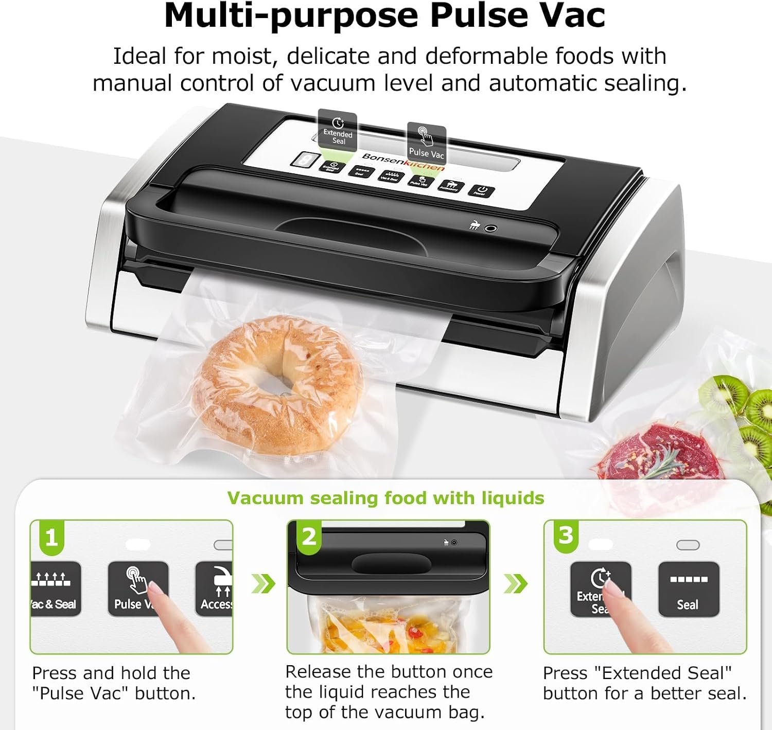 Detalle de Bonsenkitchen VS4100 Vacuum Sealer with 5 Modes and Built-In Cutter
