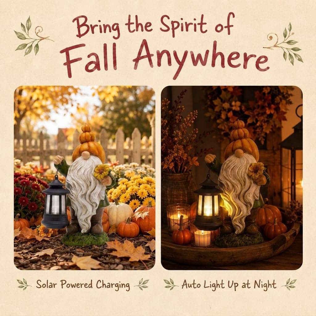 Thumbnail 6 de TERESA'S COLLECTIONS TLS24GS245 Solar Pumpkin Gnome with Lantern, 8-Inch Resin