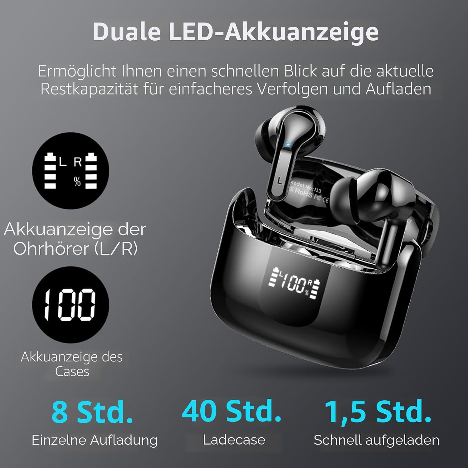 Detalle de Ordtop i13: 2026 Bluetooth In-Ear Kopfhörer – 6D Stereo, kabellos, IP-X7, Bluetooth 5.4