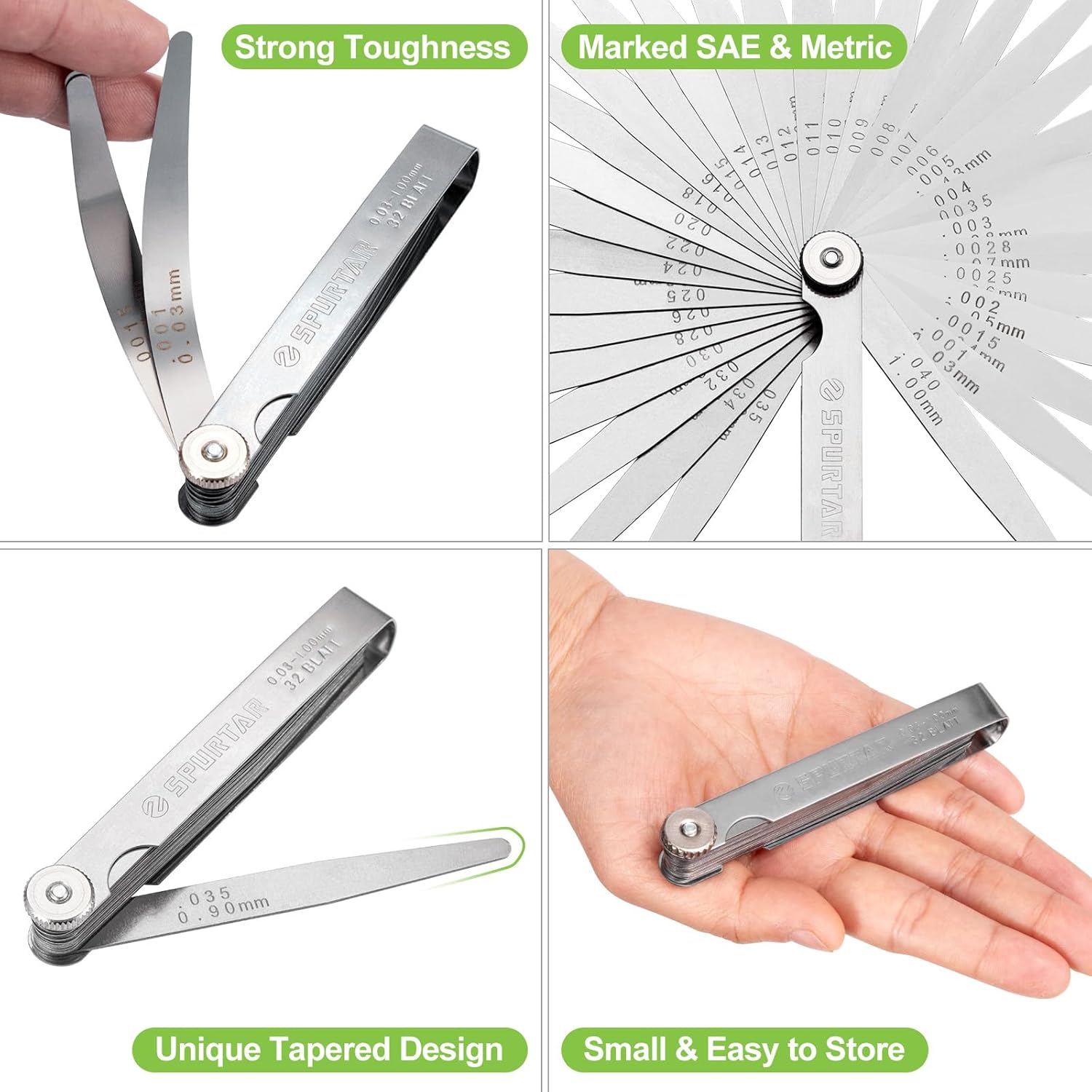 Thumbnail 2 de Spurtar 32 Klingen Fühlerlehre-Set aus Edelstahl (0,03–1,00 mm / 0,001–0,04")