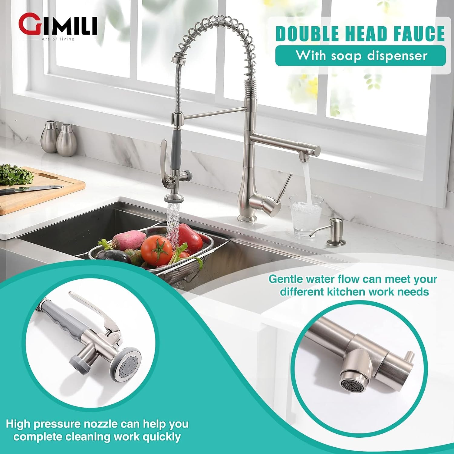 Detalle de GIMILI Kitchen Faucet, Brushed Nickel