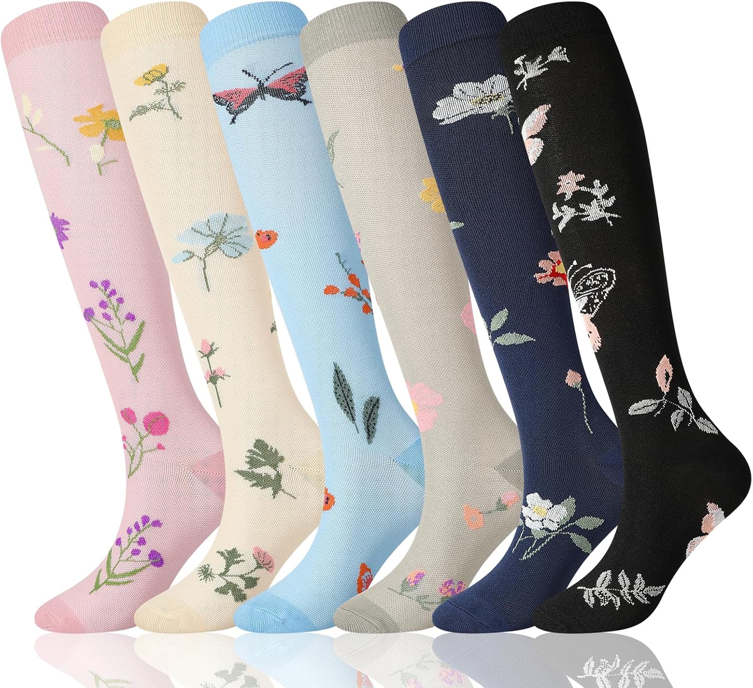 Zuimei 6 Pairs 20–30 mmHg Compression Socks for Travel, Sports and Everyday Support