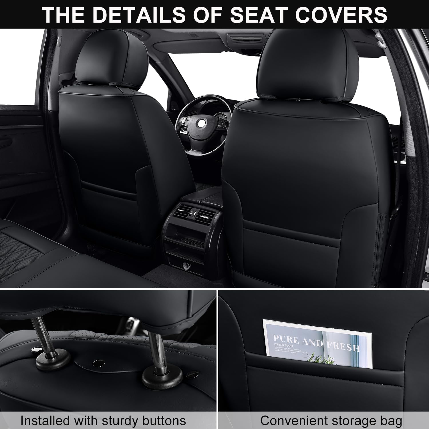 Thumbnail 2 de TINRAIYANG Black Car Seat Covers Full Set with Breathable Leather for Front & Rear Seats
