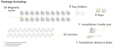 Thumbnail 1 de Vmaisi 20 Pack Magnetic Cabinet Locks with 2 Keys