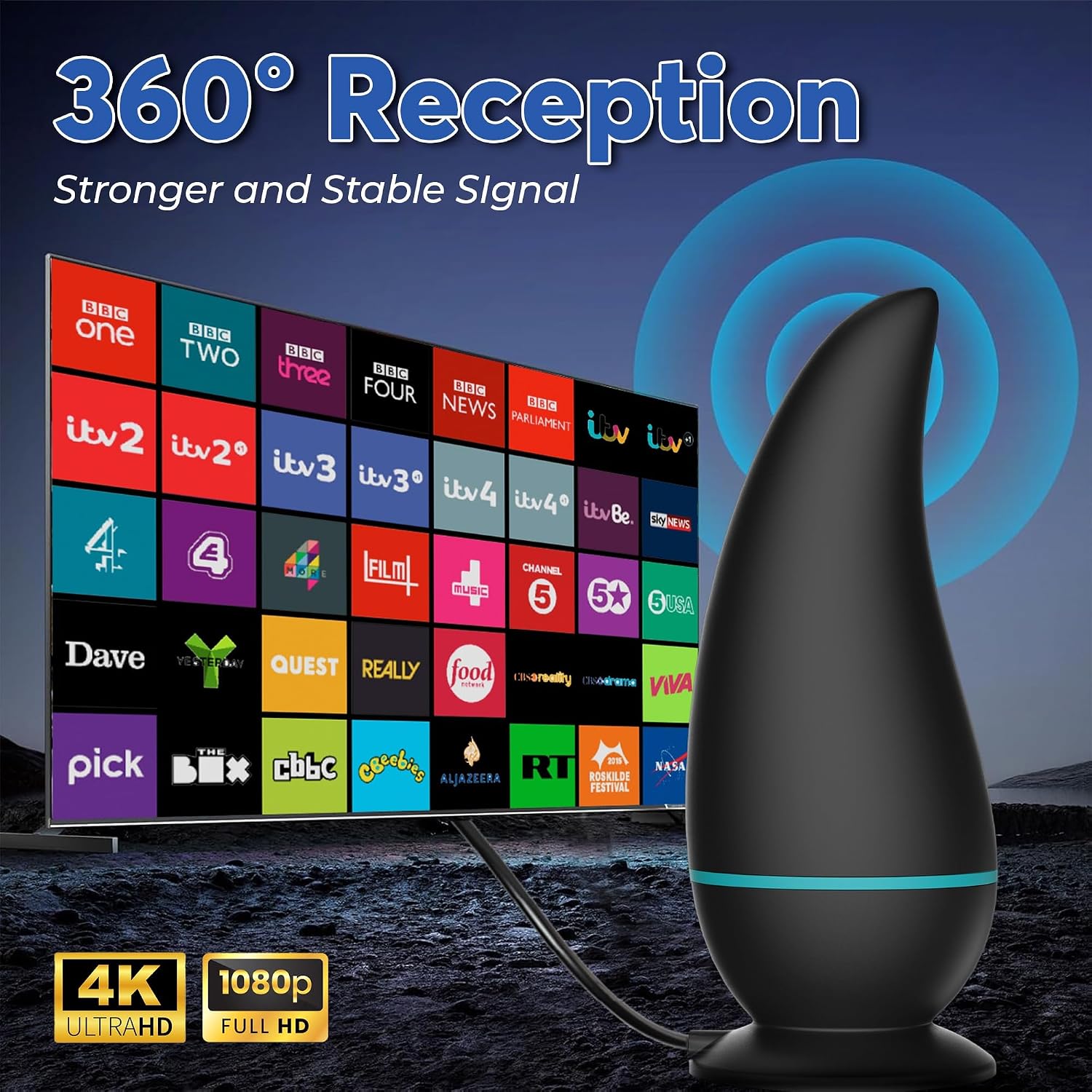 Detalle 2 de 2026 Indoor TV Aerial 18ft cable, amplified