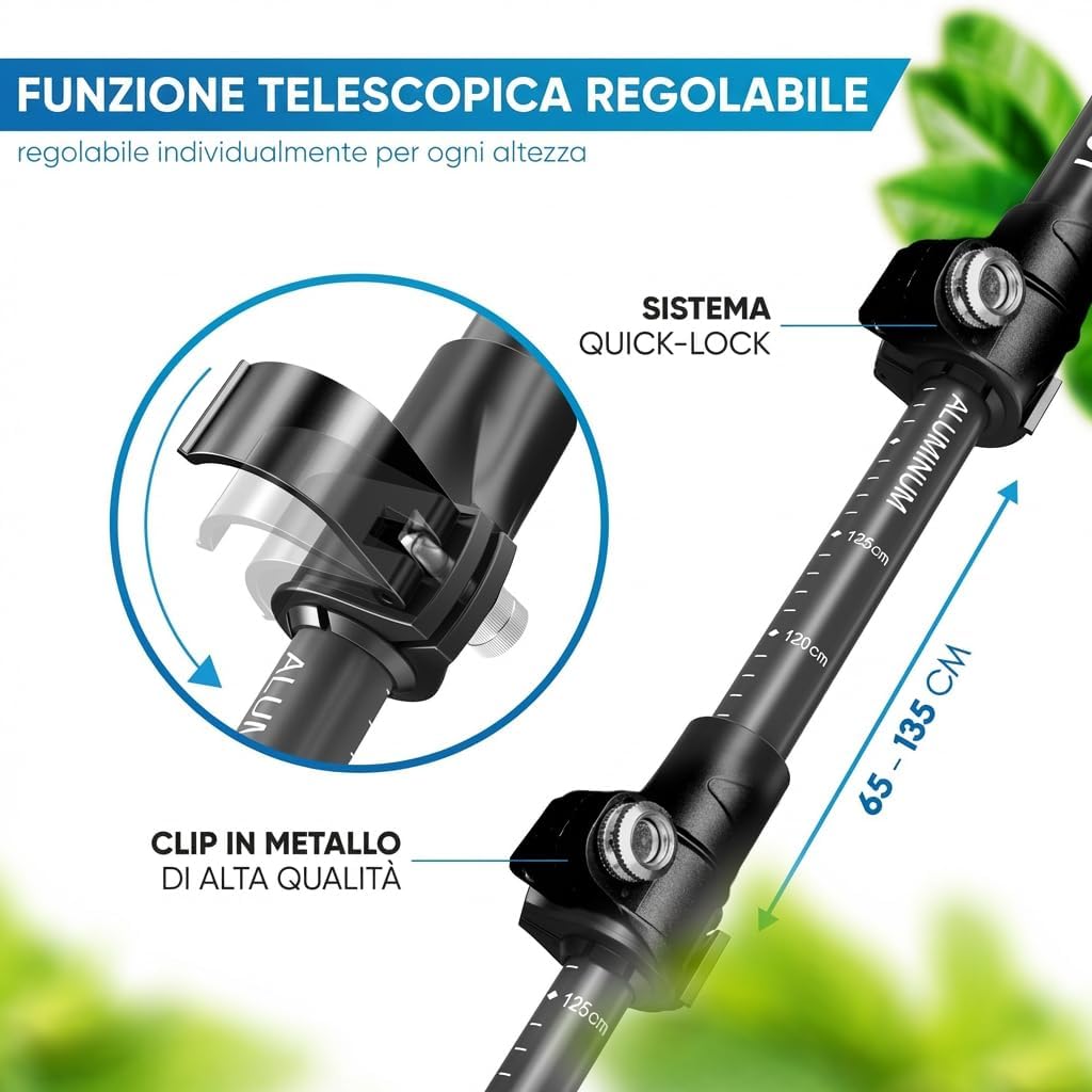 Detalle 2 de NORDMUT Bastoni da trekking telescopici in carbonio e alluminio – regolabili 65–135 cm, manico in sughero con gommini inclusi