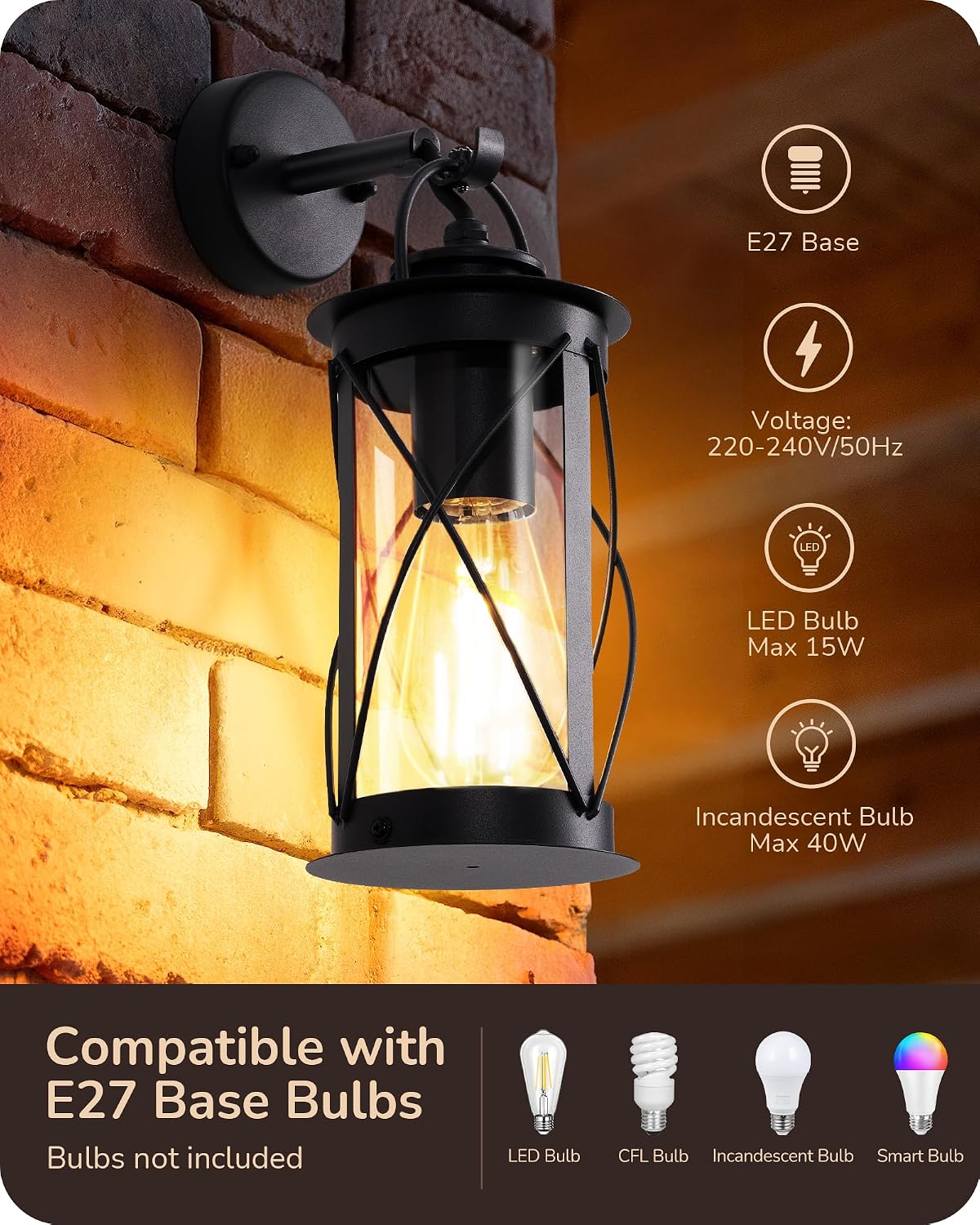 Thumbnail 1 de Outdoor wall lantern light IP44, E27