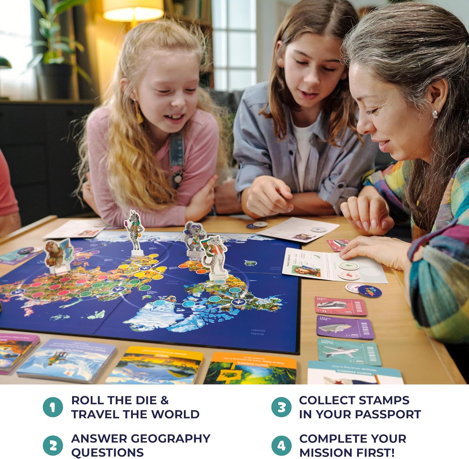 Detalle 2 de Stamp It! World Tour Geography Board Game with Passports and Travel Missions