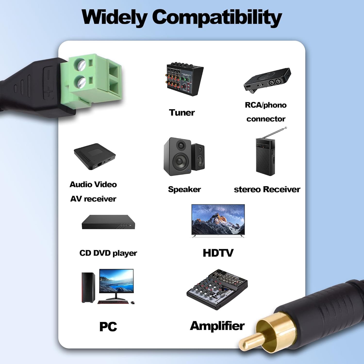 Thumbnail 6 de YARCHONN RCA Screw Terminal Block Solderless Connector Cable – RCA Male to 2-Pin AV Adapter (30cm, 2 Pack)