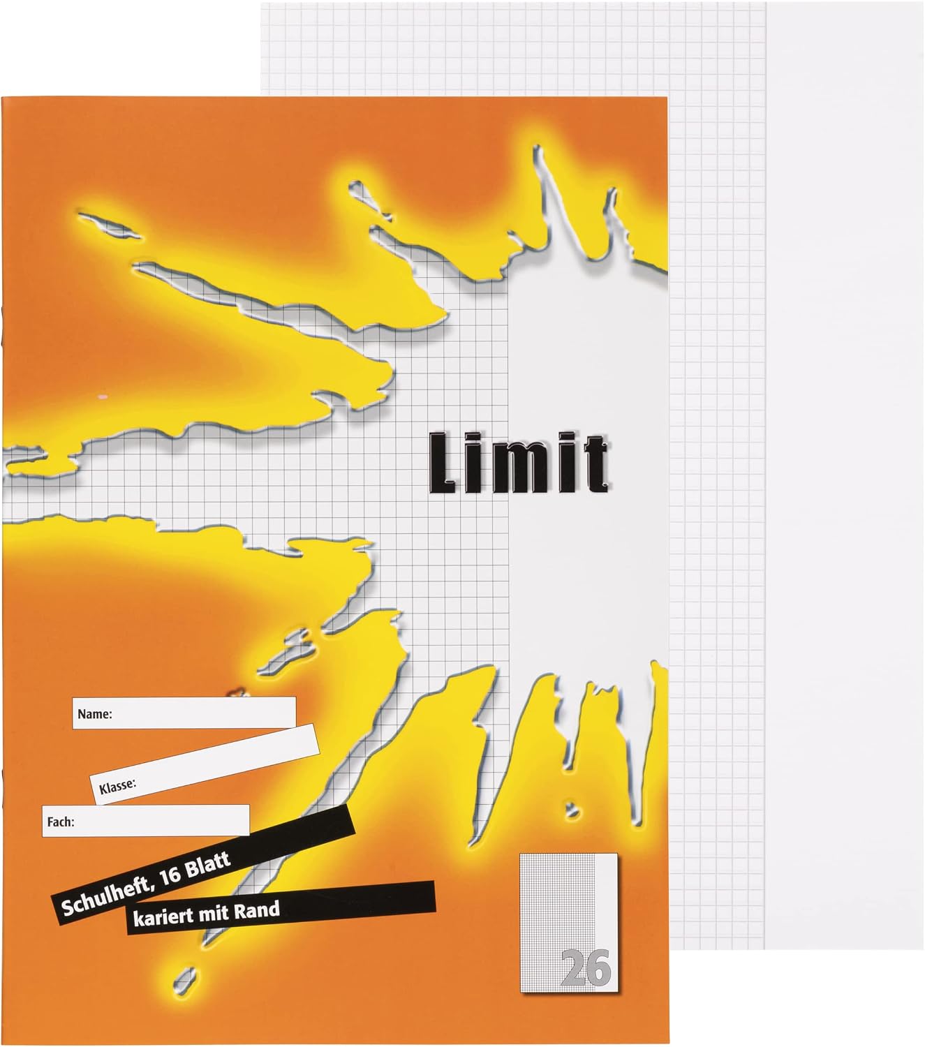 Detalle de Limit Schulheft A4, 16 Blatt, Lineatur 26 – kariert mit Rand, orange, 10 Stück