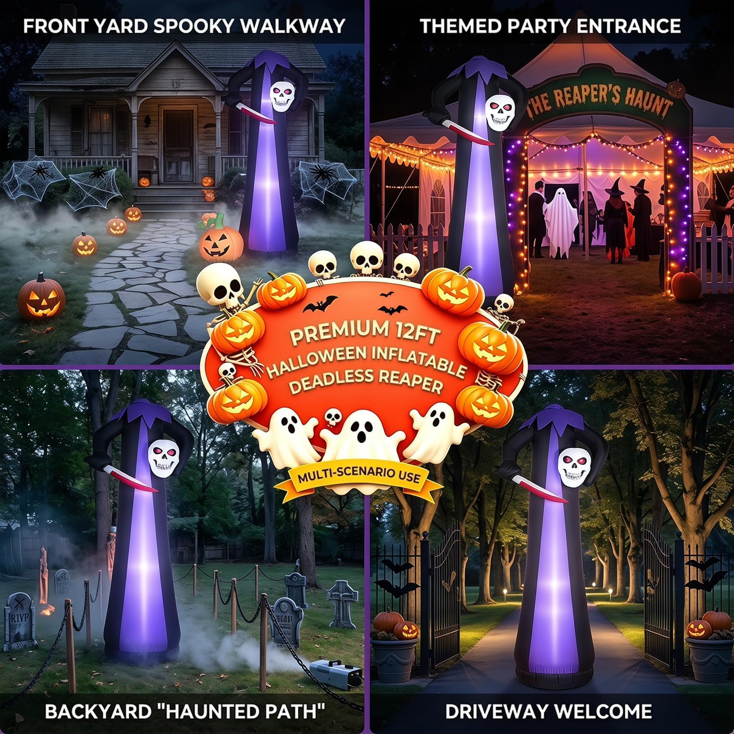 Thumbnail 6 de Kendane CA-116 10-Foot Halloween Grim Reaper Inflatable with Red LED Lights