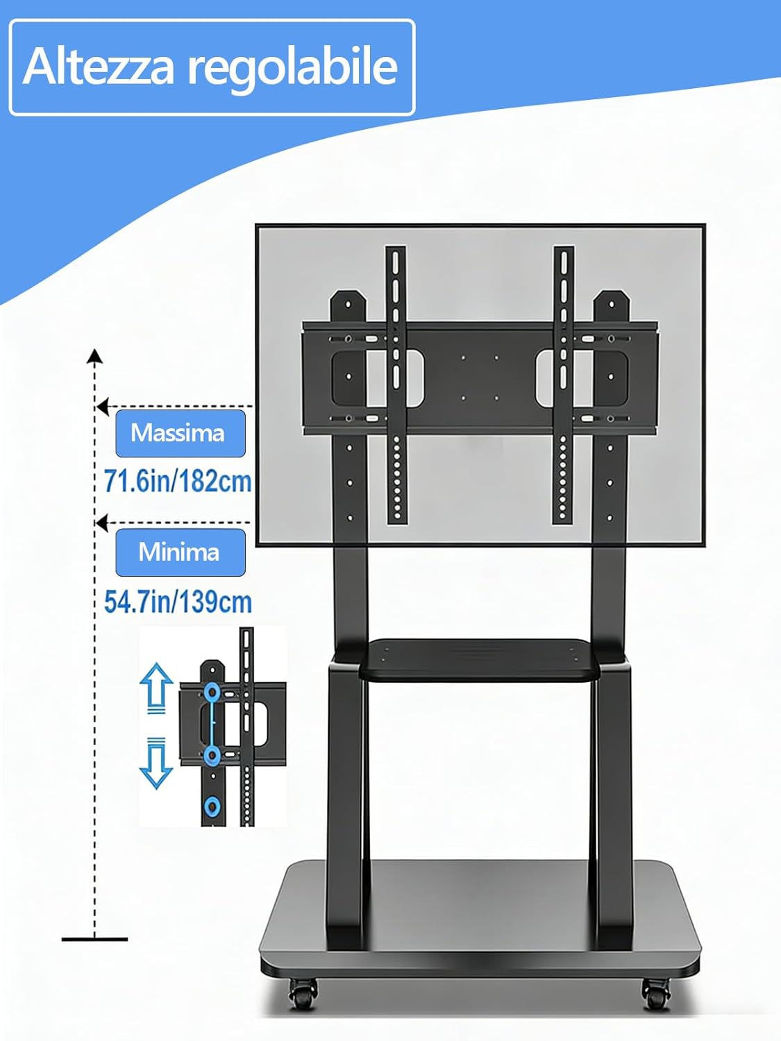 Detalle de Hellsehen Supporto TV mobile con ruote: carrello robusto per schermi 32"–75" e lavagne interattive