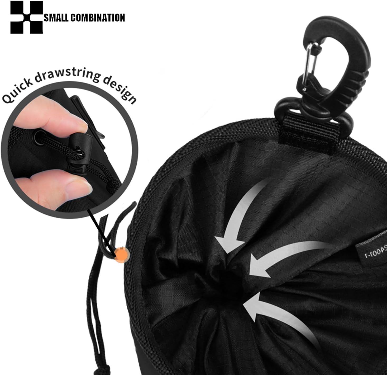 Detalle 2 de Small Combination Nylon Drawstring Bag with Carabiner, Mint Green (Black)