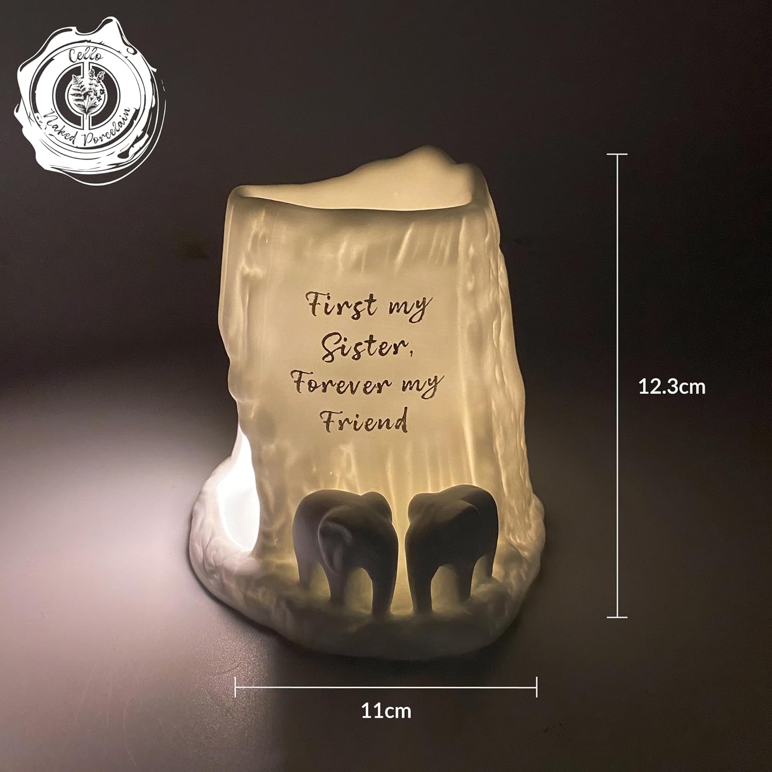 Thumbnail 2 de Cello Elephant Tealight Burner – First My Sister, Forever My Friend (Porcelain) and Wax/Oil Melter