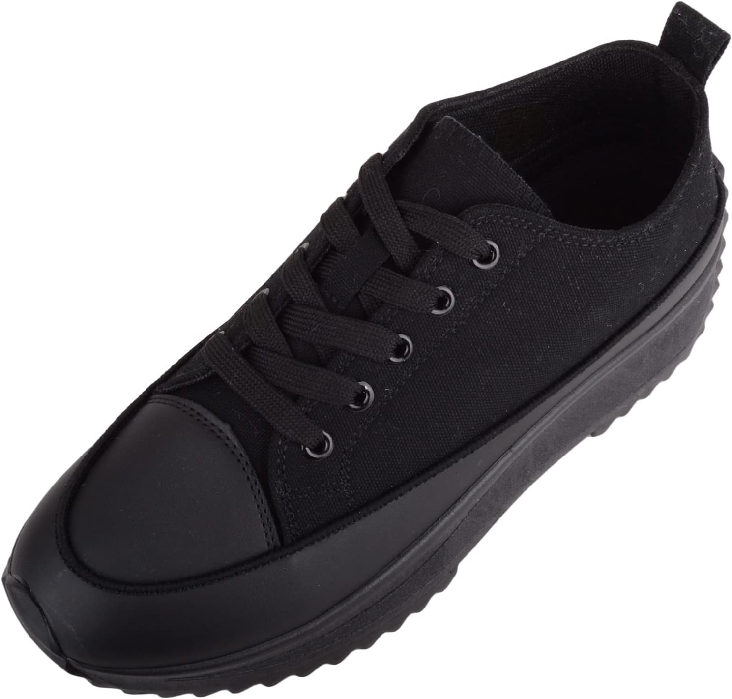 Detalle de Womens Easy Lace Up Low Top Canvas Chunky Sole Trainers