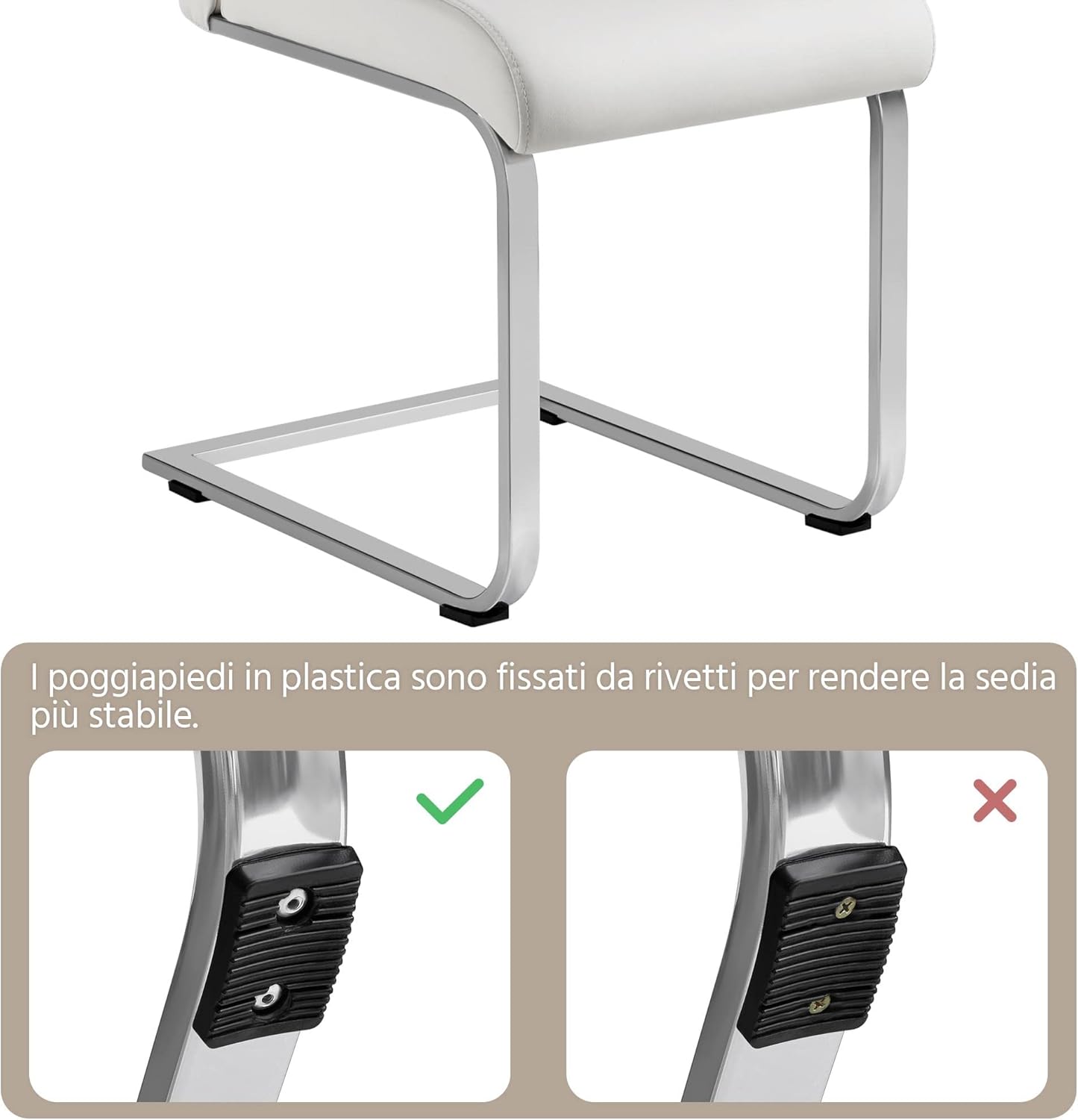 Thumbnail 6 de Yaheetech set da 2 sedie per sala da pranzo imbottite, seduta 10 cm e schienale alto in similpelle bianco