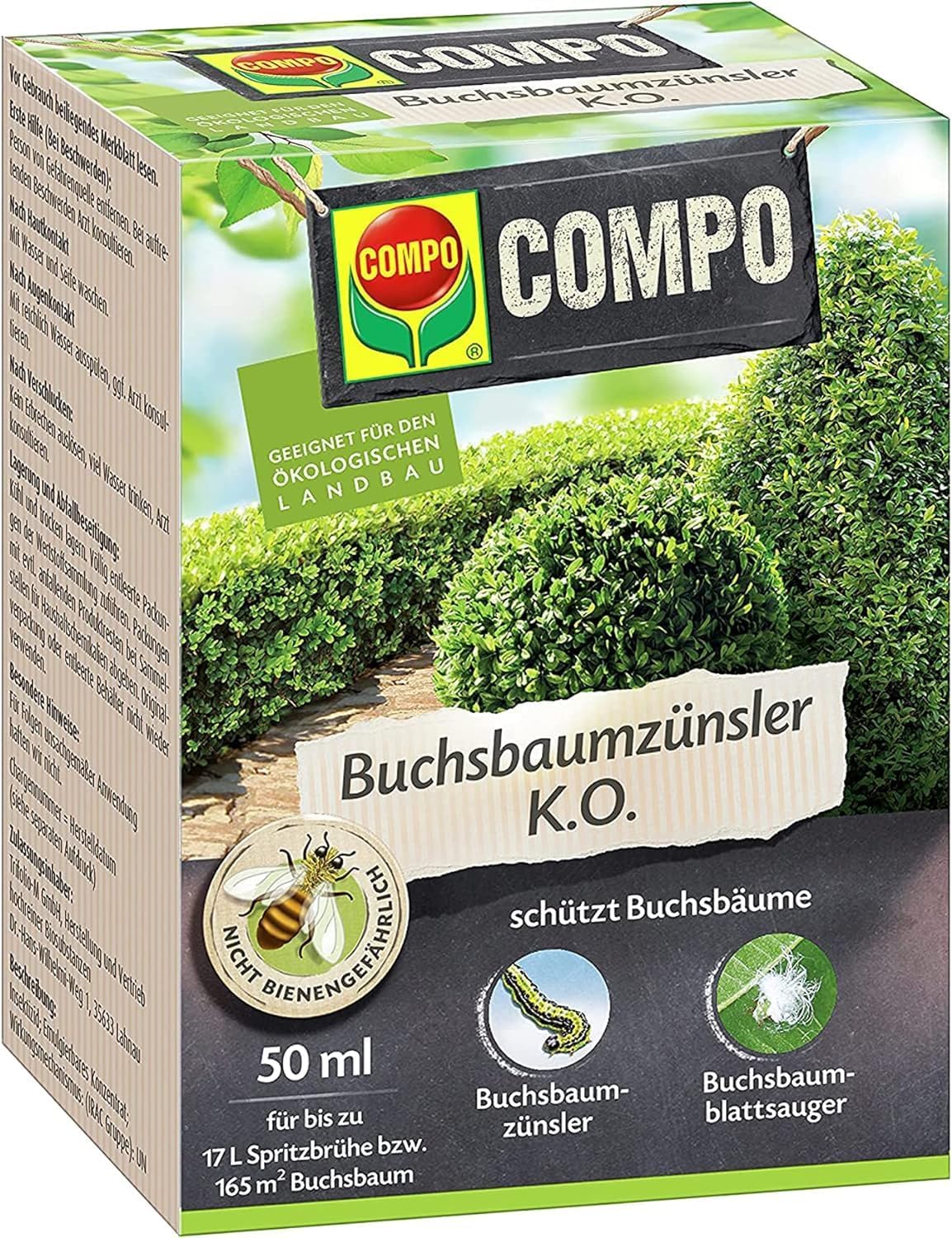 Detalle de COMPO Buchsbaumzünsler K.O. – Konzentrat 50 ml mit Dosierbecher