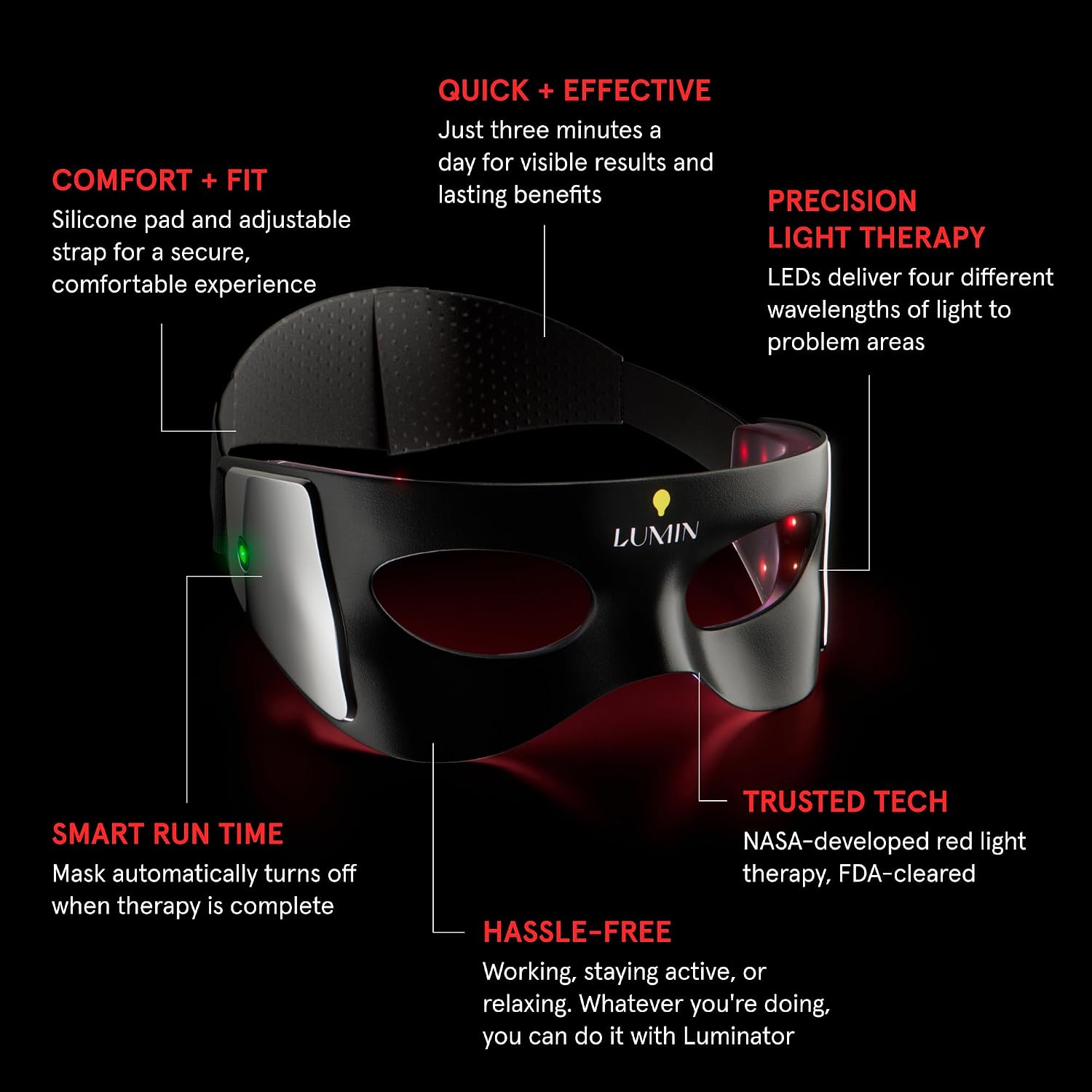 Detalle de Luminator LED Eye Mask for Men and Women (Red Light Therapy) — 3 Minutes a Day for Dark Circles & Wrinkles