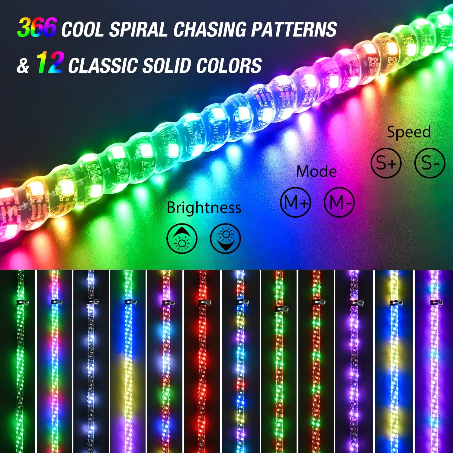 Detalle 2 de Nilight 3FT Spiral RGB whip light