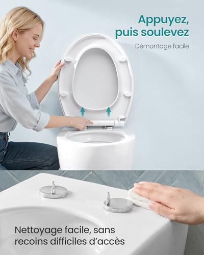 Thumbnail 6 de SONGMICS Abattant WC Forme O avec frein de chute et poignée – Siège en PP, capacité 300 kg